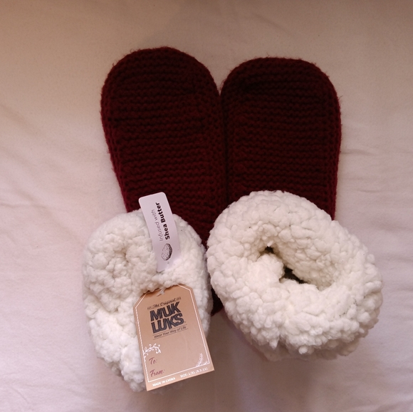 🆕MUK LUKS | SHEA INFUSED Sherpa Burgundy Knit Slipper Size Womens L-XL 8.5-11 - Picture 2 of 15